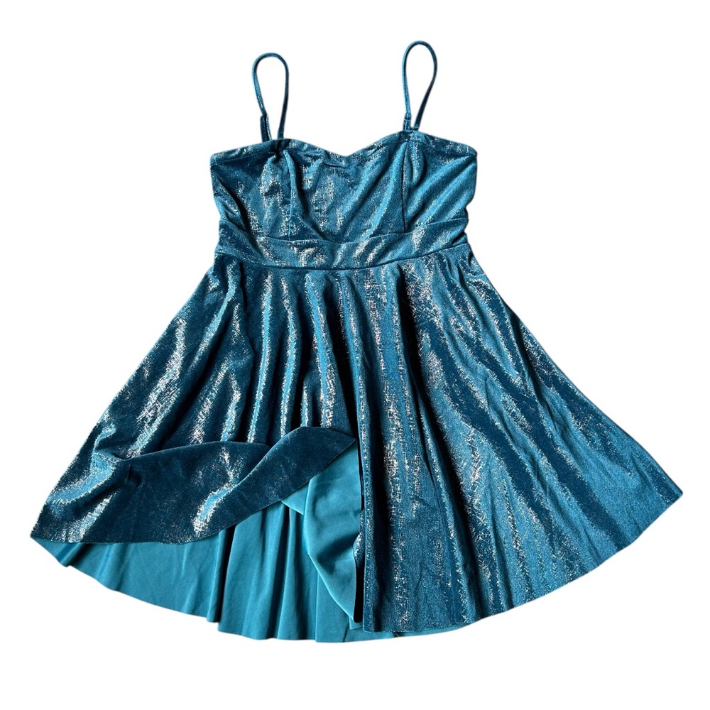 Free People Turquoise Shatter Shine Stretch Velvet Mermaid Tube Dress L/G Junior - Picture 2 of 14
